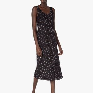 Theory NWT Women's Tulips Silk Black Red Tank Scoop Midi Dress, Size Large